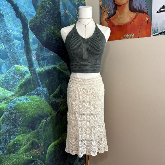aerie green crochet halter knit top y2k coquette festival - Picture 2 of 6